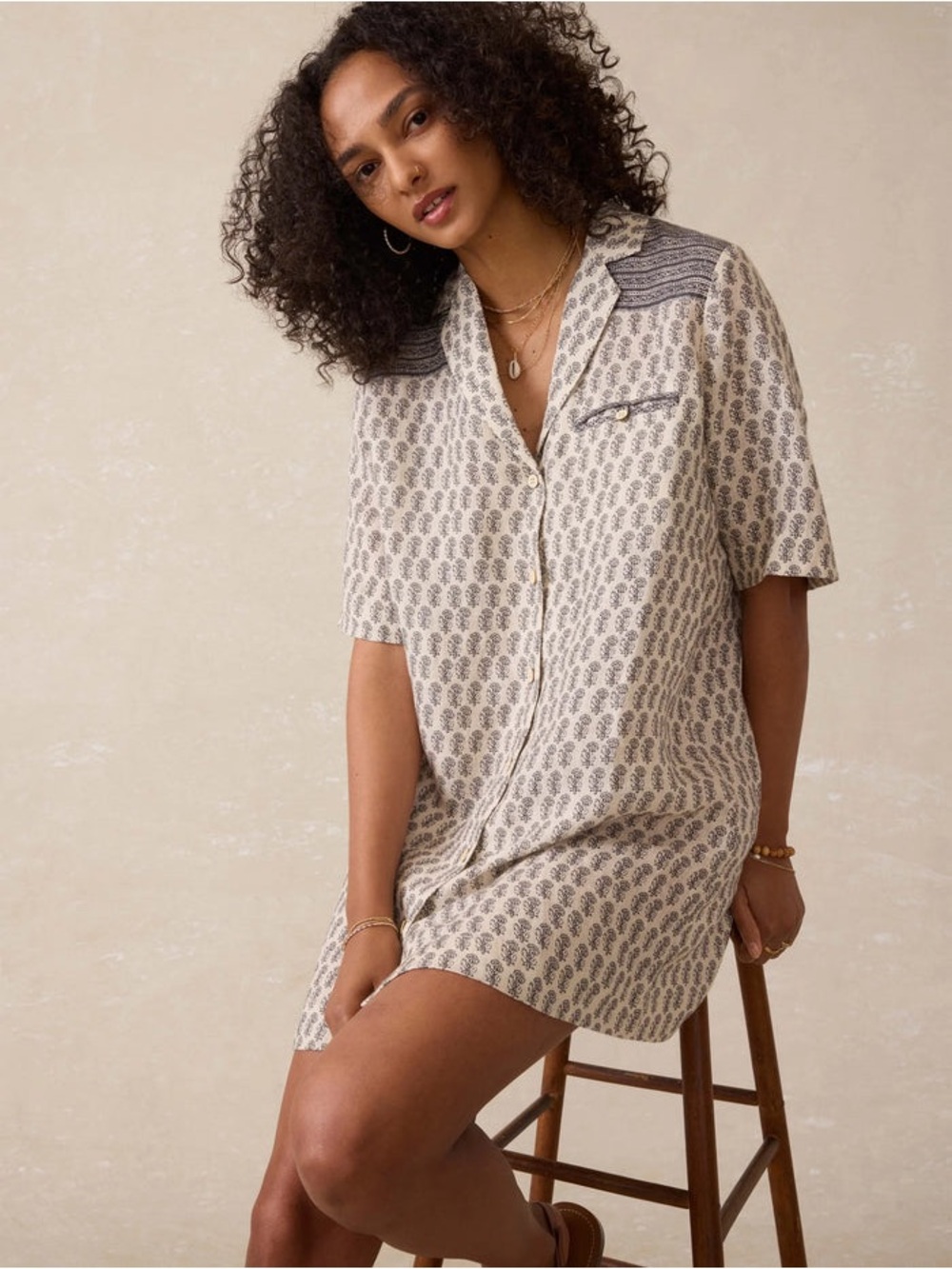 Faherty NWT Paradise Point Linen Shirt Dress Summer Pearl Blossom, Size S